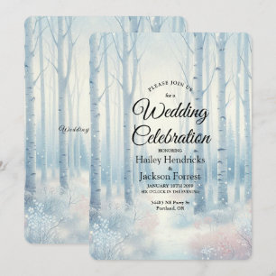 Eisblaue Birkenwald-Hochzeit Einladung