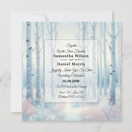 Eisblaue Birkenwald-Hochzeit Einladung (Vorderseite)