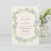 Eisblaue Blättrige Hochzeit Einladung (Stehend Vorderseite)