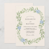 Eisblaue Blättrige Hochzeit Einladung (Vorne/Hinten)