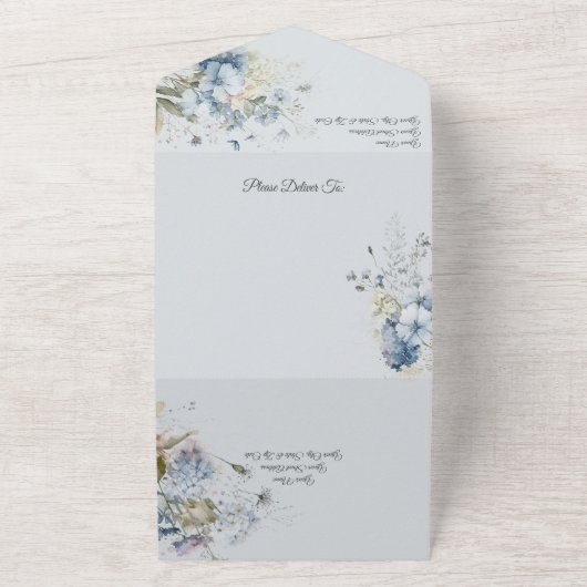 Eisblaue Bohemische Blume für den blauen QR-Code All In One Einladung (Außenbereich)