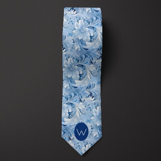 Eisblaue botanische Monogramm-Krawatte Krawatte