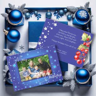 Eisblaue Familienfoto-Weihnachtsgrüße Feiertagskarte