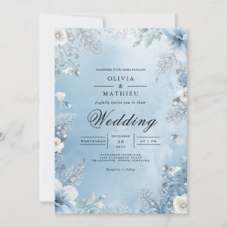 Eisblaue Florale Rahmen Hochzeit Einladung
