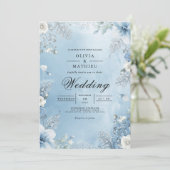 Eisblaue Florale Rahmen Hochzeit Einladung (Stehend Vorderseite)