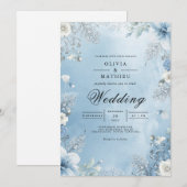 Eisblaue Florale Rahmen Hochzeit Einladung (Vorne/Hinten)