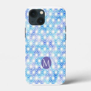Eisblaue geometrische Gittermuster-Monogramm iPhone 13 Mini Hülle