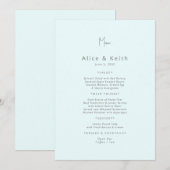 Eisblaue Hochzeitsmenü Einladung (Vorne/Hinten)
