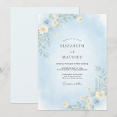 Eisblaue Pfingstrosen-Hochzeit Einladung (Vorne/Hinten)