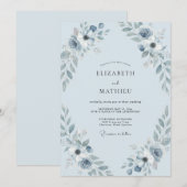 Eisblaue Pfingstrosen-Hochzeit Einladung (Vorne/Hinten)