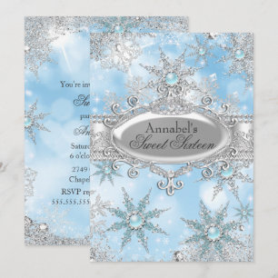 Eisblaue Prinzessin Winter Wonderland Sweet 16 Einladung