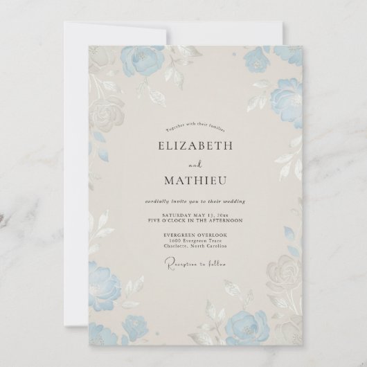 Eisblaue Rose Hochzeit Einladung (Vorderseite)