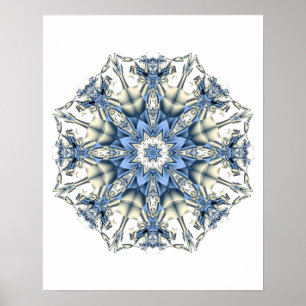 Eisblaue Schneeflocken-Kaleidoskop-Fraktal-Mandala Poster