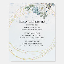 Eisblaue Winterblumen-Gold-Signature-Drinks-Schild