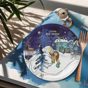 Eisblaue Winterdorf-Babyparty   Swirl-Rahmen Pappteller