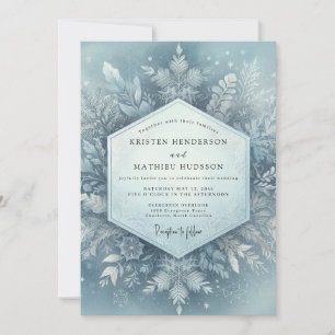 Eisblaue Winterflora-Hochzeit Einladung