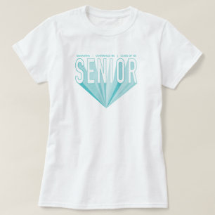 Eisblauer Bleistifskizze Senior Radiering Letters T-Shirt