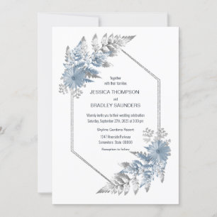 Eisblauer Botanischer Hochzeitstag Einladung