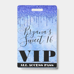 Eisblauer Glitter-Drip-Meerjungfrau Sweet 16 VIP-P Ausweis