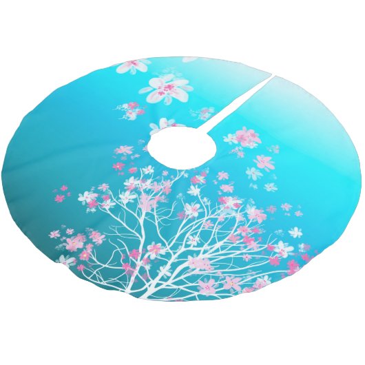 Eisblauer mit Kirschblüten Polyester Weihnachtsbaumdecke (Schrägansicht)