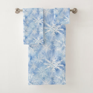 Eisblauer Schneeflocken Badhandtuch Set