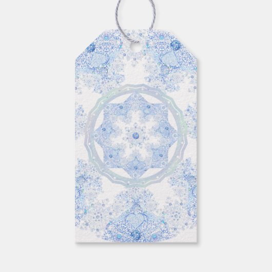 Eisblauer Schneeflocken Geschenkanhänger (Rückseite)