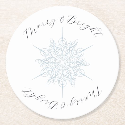 Eisblauer Schneeflocken Merry & Bright Runder Pappuntersetzer (Vorderseite)