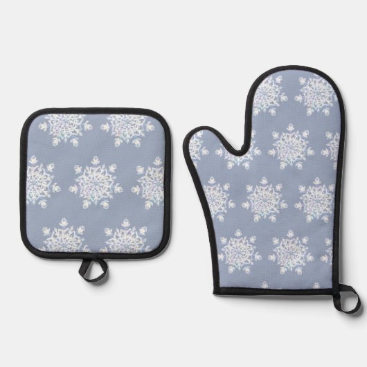 Eisblauer Schneeflocken Ofenhandschuh & Topflappen-Set (Vorderseite)