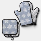 Eisblauer Schneeflocken Ofenhandschuh & Topflappen-Set (Vorderseite/Rückseite)