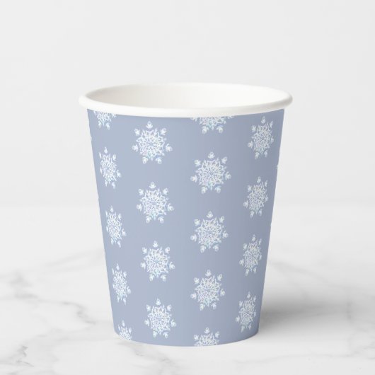 Eisblauer Schneeflocken Pappbecher (Vorderseite)