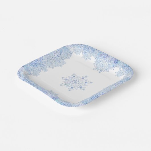 Eisblauer Schneeflocken Pappteller (Gewinkelt)