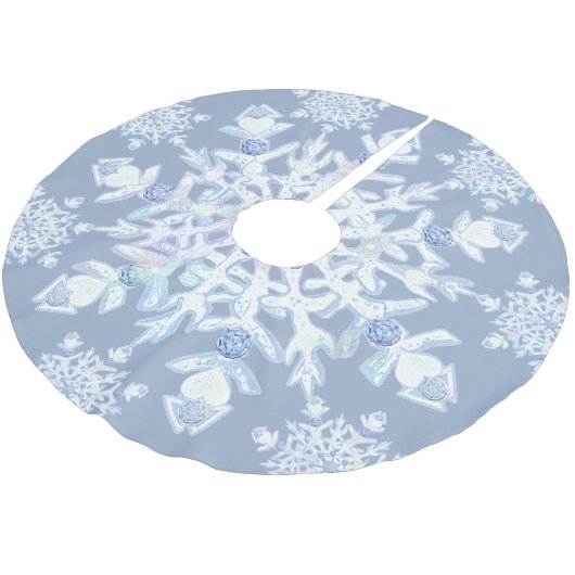 Eisblauer Schneeflocken Polyester Weihnachtsbaumdecke (Schrägansicht)