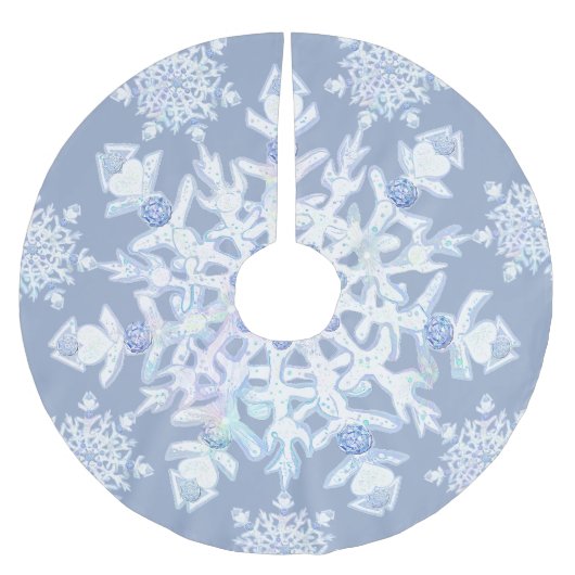 Eisblauer Schneeflocken Polyester Weihnachtsbaumdecke (Vorderseite)