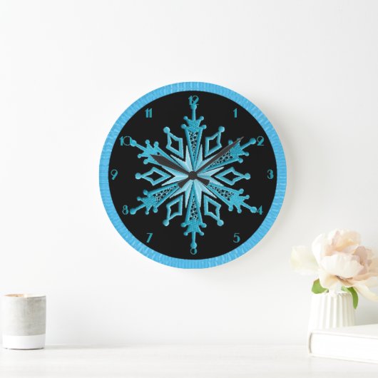 Eisblauer Schneeflocken Wall Clock Große Wanduhr (Zuhause)