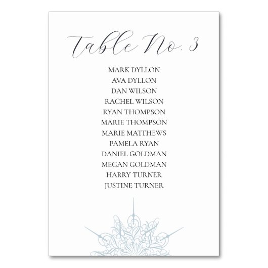 Eisblauer Schneeflocken Winterhochzeit Tischnummer (Rückseite)