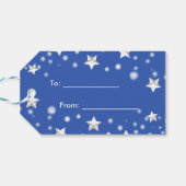 Eisblauer Sterne und rote Berries Weihnachten Geschenkanhänger (Rückseite Horizontal)