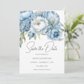 Eisblaues Floral Save The Date (Stehend Vorderseite)