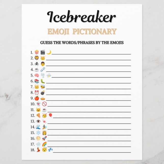 Eisbrecher-Emoji-Pictionary-Spiel (Vorderseite)