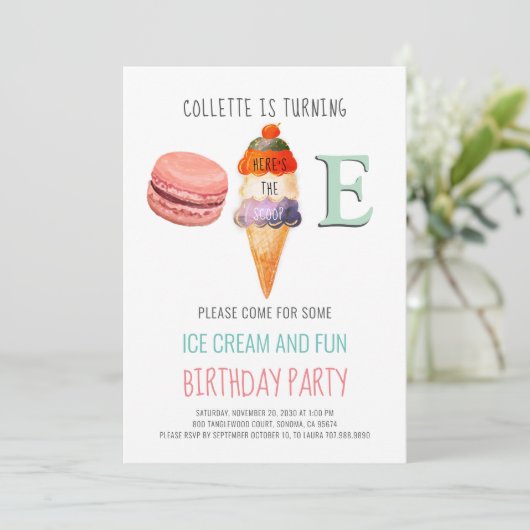 Eiscreme 1. Geburtstag - eine Einladung (Stehend Vorderseite)