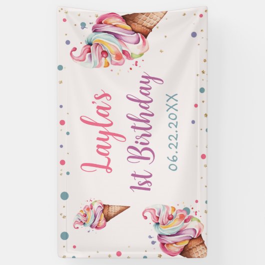 Eiscreme 1. Geburtstag Party Banner (Vertikal)