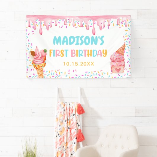 Eiscreme 1. Geburtstag Party Banner (Insitu)