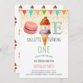 Eiscreme 1. Geburtstag Party Einladung (Vorne/Hinten)