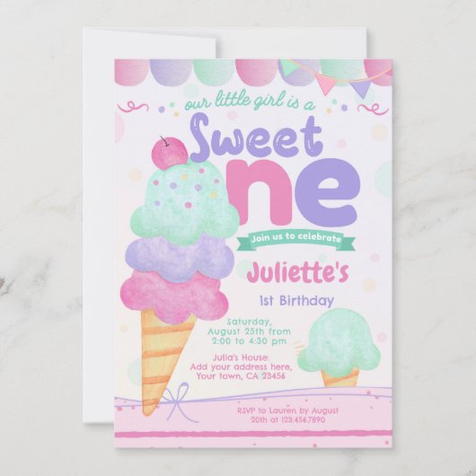 Eiscreme 1. Geburtstag Party Einladung (Vorderseite)