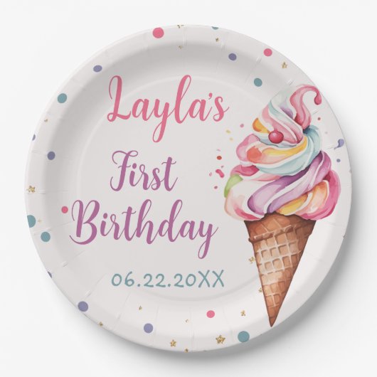 Eiscreme 1. Geburtstag Party Pappteller (Vorderseite)
