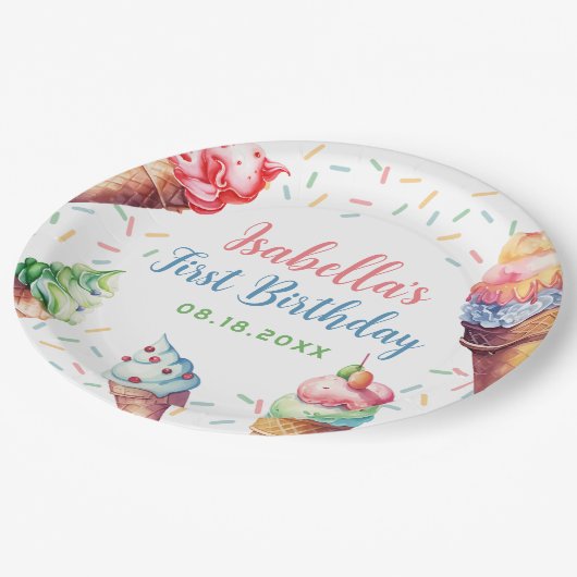 Eiscreme 1. Geburtstag Party Pappteller (Schrägansicht)