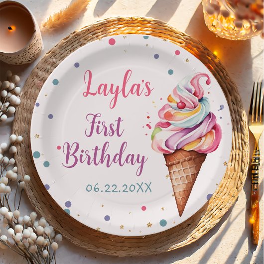 Eiscreme 1. Geburtstag Party Pappteller