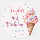 Eiscreme 1. Geburtstag Party Runder Aufkleber (Vorderseite)