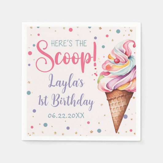 Eiscreme 1. Geburtstag Party Serviette (Vorderseite)