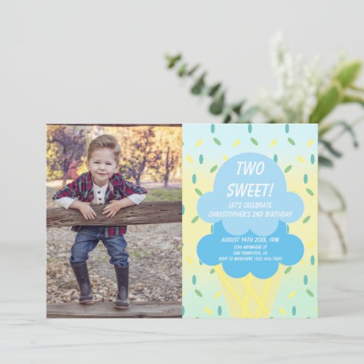 Eiscreme 2. Geburtstag Einladung (Stehend Vorderseite)