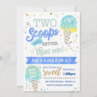 Eiscreme 2 Scoops Geburtstag Einladungs Boys Einladung